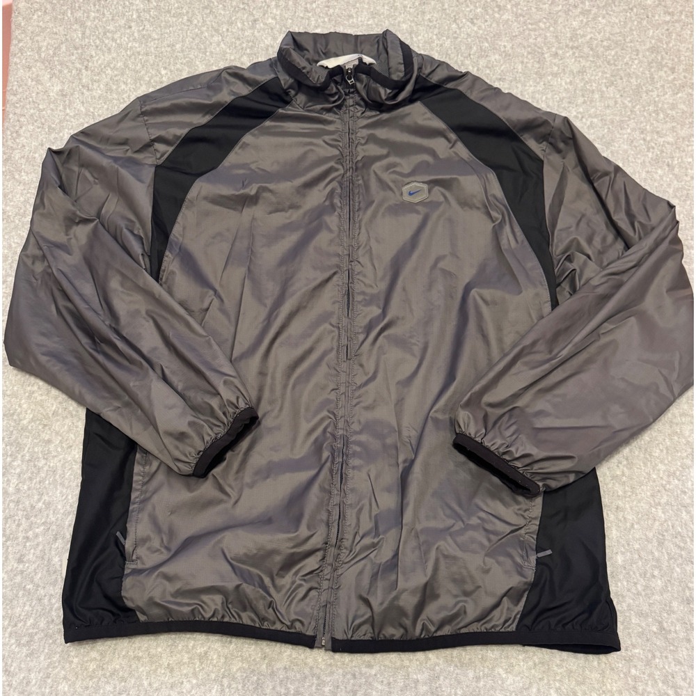 VTG 90s Nike Mens Gray Black Full Zip Windbreaker Jacket Mesh Lined Size Medium